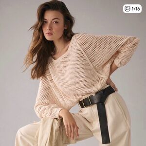 Anthropologie Pilcro Open Weave Sweater Pink Cream
